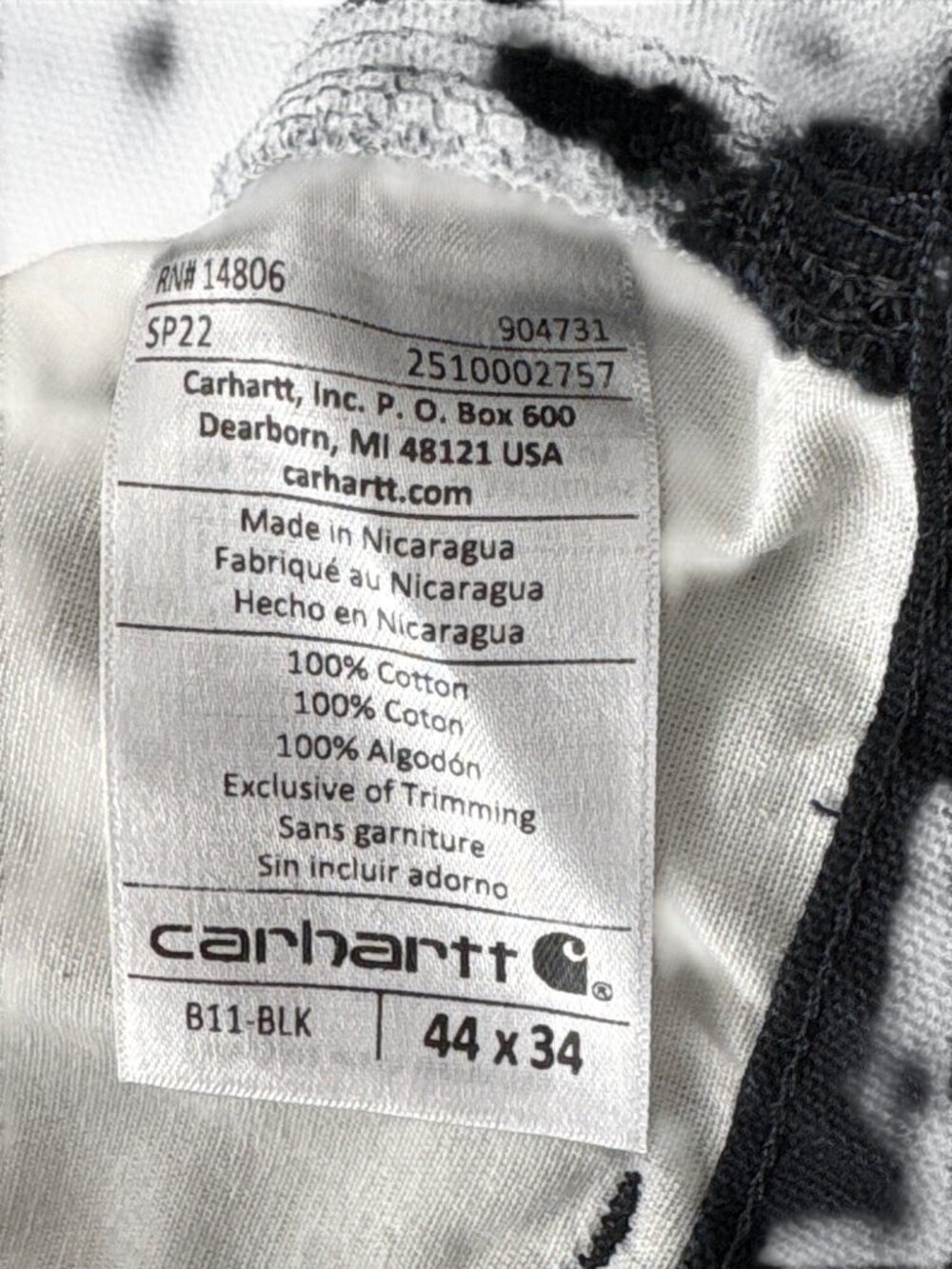 VTG Carhartt B11 Loose Fit Black Washed Duck Canvas Carpenter Work Pants 44x34 - Picture 8 of 12